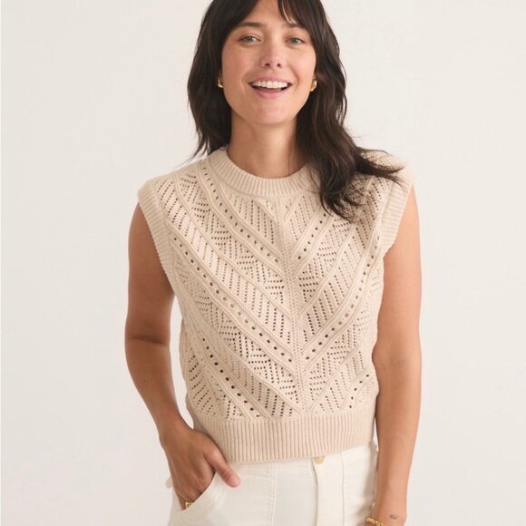Marine Layer Brooke Sweater in Oatmeal Cream Sleeveless Size Medium - Picture 2 of 9